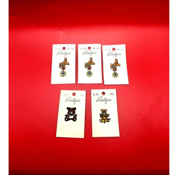 5 Vintage Sew-on Circus Bears Small Appliques Patches Craft Sewing Needle Work - Picture 1 of 7